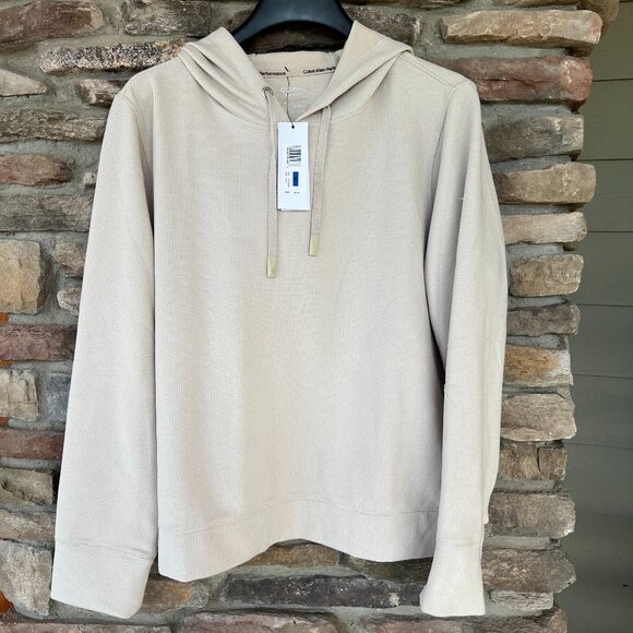 Calvin Klein Performance XL Women's Waffle Knit Hoodie LS Top Tan NWT - Picture 1 of 5